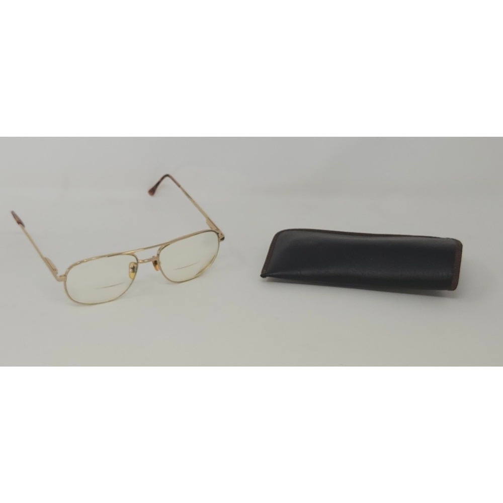 Vintage Ditari Aviator Eyeglasses Gold Tortoise with Clipped Leather Sleeve